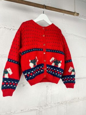 Gilet 4 ans tricoté main à motif chien 90s 🧶